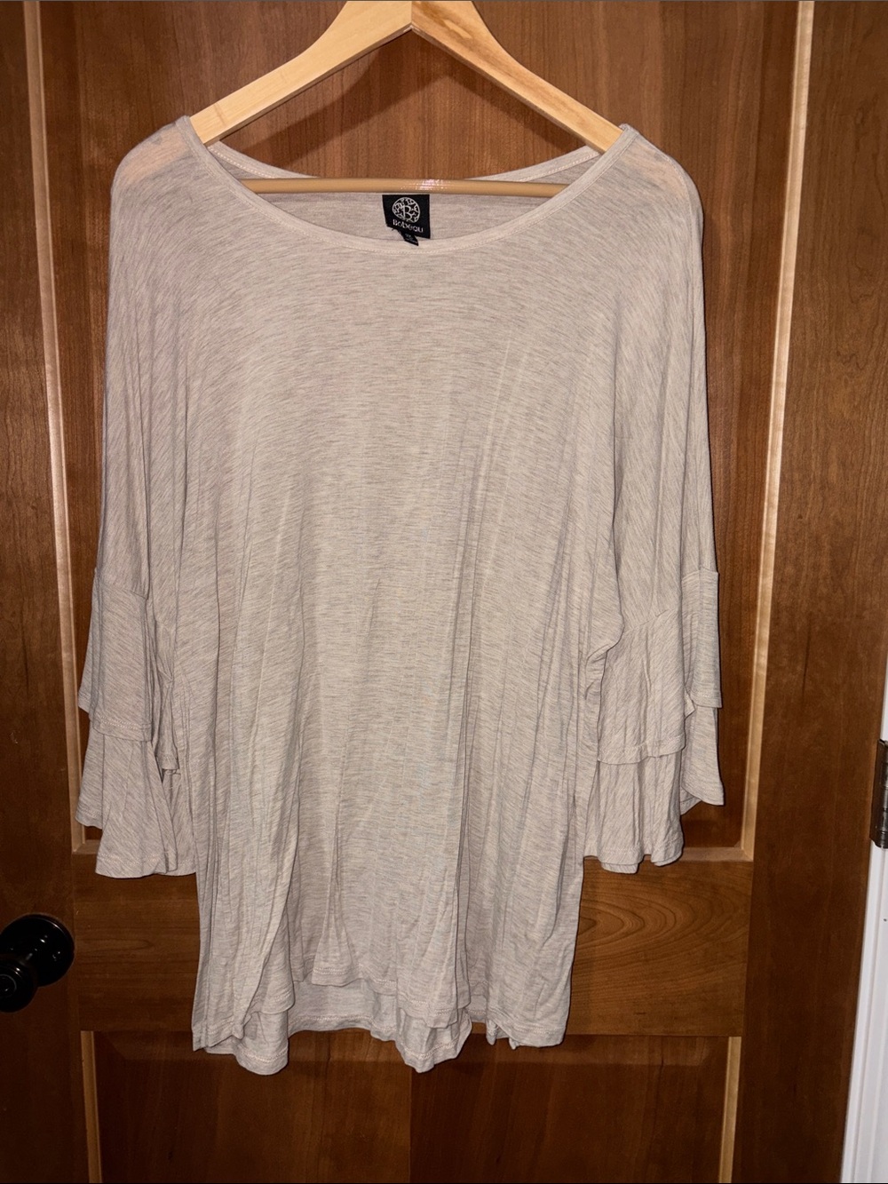 bobeau Neutral Beige Ruffle Sleeve Top